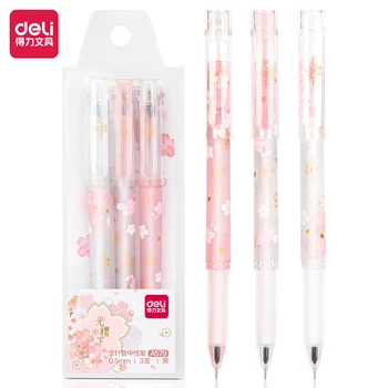 Deli a579 diák gel pen 0,5 mm teljes tű cső cseresznyevirág stílus nagy kapacitású Japán egyszerű fekete toll toll aláírás