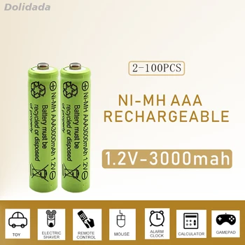 100% eredeti AAA 3000mAh 1.2 V minőségű újratölthető akkumulátor AAA 3000mAh Ni-MH 1,2 V akkumulátor