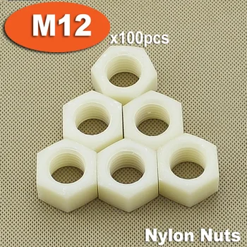 100 DIN934 M12-es Fehér Műanyag, Nylon Nuts Hatszög Hex Fejét Dió