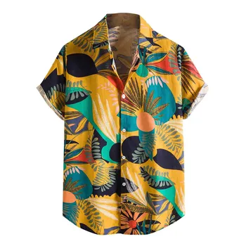 A legtöbb divatos retro nyári férfi ing, kardigán ujjú ing, Hawaii Beach Rövid Ujjú Póló