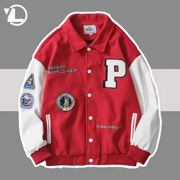 Hip-Hop Bombázó Baseball Kabátok Férfiak Nők Hímzés Főiskola Egyetemi Kabát Túlméretezett Őszi Harajuku Streetwear Kabátok Unisex