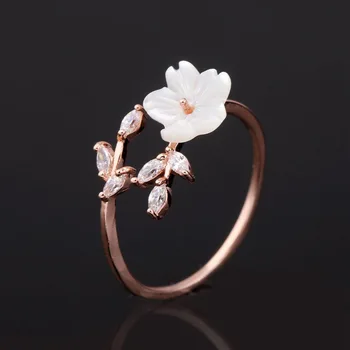 Aranyos Cirkon Kristály Levél Shell Virág Gyűrű a Nők, Hölgyek, Lányok Rose Gold Romantikus Kagyló Ékszerek nyitott Gyűrű Mérete állítható