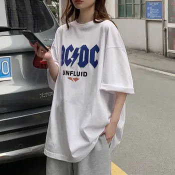 Női póló Nyári Levél Nyomtatás Fél Ujjú O-Nyakú Felsők Alkalmi Laza Nők Túlméretezett póló Divat Bázis koreai Stílus