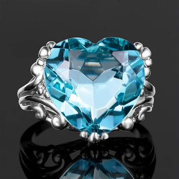 Divat, Elegáns Tenger Kék Szív Gyűrű Női Esküvői Jegygyűrűt Lány Ajándék, Kreatív Személyiség Kialakítása Női Gyűrű Ékszer