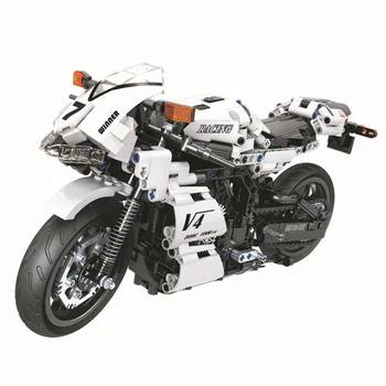 Győztes 7047 716PCS High-tech Motor Sorozat Fehér Racing Motorkerékpár építőkövei Moto Modell Oktatási Tégla Gyerek Játékok