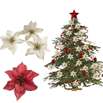 10db Csillogó Mikulásvirág művirágok Karácsonyi Koszorú, Fa Dekoráció, Karácsonyi Ajándék, Virágok Szimuláció Virág lakberendezés