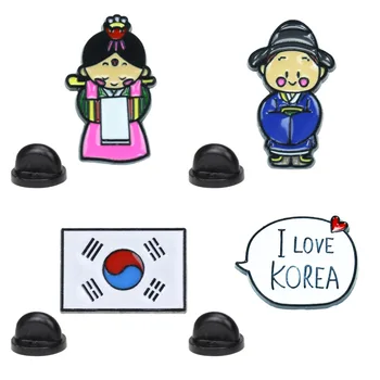 Rajzfilm csapok szabad gyakran utcára menniük karakter koreai zászló bross pár pár utazási szuvenír gallér pin hátizsák, dekoráció, jelvény