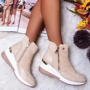 Plus Size Meleg Plüss Téli Vaskos Cipők Boka Csizma Női Cipő Hölgy Cipzár Csat Vastag Egyedüli Platform Zapatos Mujer