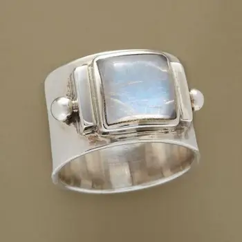 Nagy Téren Opál Kő Ujj Gyűrű Széles Sávban Ezüst Színű Férfi Domináns Gyűrű, Eljegyzési, Esküvői Kiegészítők