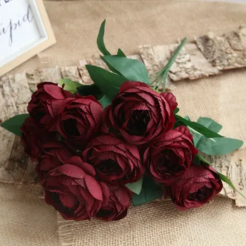 Mesterséges Virágokat Selyem Rózsa, 10 Fej Gyönyörű Hamis Virág, Csokor Otthon Kert Irodai Dekoráció Burgundy Esküvői Asztal Dekoráció