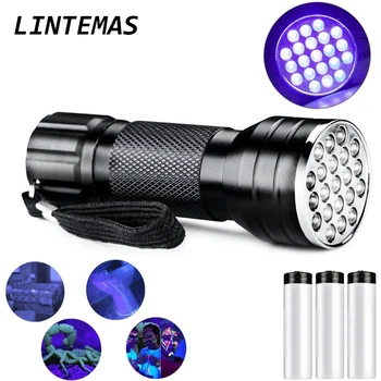 21 LED-es UV Lámpa 3AAA Akkumulátor 395-400nm Erős Elemlámpák Multifunkcionális Alumínium Ötvözet Fluoreszkáló Agent Detection Lámpa