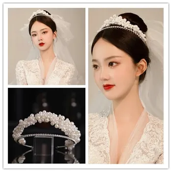 Ezüst Színű Luxus Kristály Gyöngy Fejpánt Menyasszonyi Tiara, Hajpánt Divat Női Esküvői Haj Tartozékok Hairband Fél Ajándék