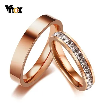 Vnox 3MM Hajlat 585 Rose Gold Hang, Eljegyzési Gyűrűk, Nők, Férfiak, Rozsdamentes Acél, Teljes CZ Kövek a Fényes Esküvői Gyűrű