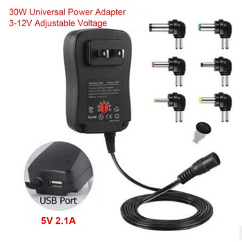 30W Univerzális hálózati Adapter 3V 4.5 V 5V 6V 7.5 V 9V, 12V Állítható AC-DC Töltő, 6 Választható Csatlakozó Tippek & 5V-os USB-Port