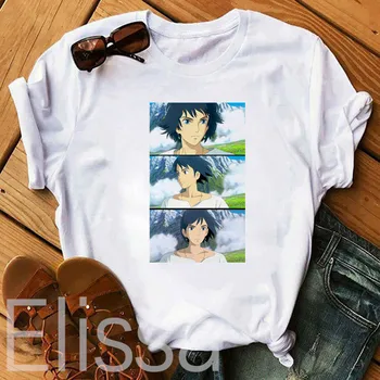 A Mozgó Kastély póló Studio Ghibli femme Japán rajzfilm Anime nők tshirt-póló Miyazaki mély kék tengeren ruhák női kawai