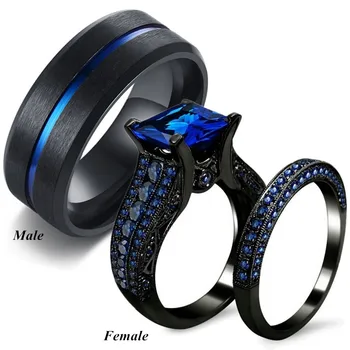 Pár Gyűrűk Férfi Gyűrűk Fekete Kék Esküvői Női Gyűrű Szerelmeseinek Ékszerek, Kiegészítők, Évforduló, Valentin Napi Ajándék
