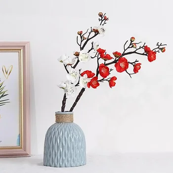 Szilva, Cseresznye Virágok Mesterséges Selyem Virágok Flores Sakura Fa Ágai Haza Táblázat Nappali Dekor DIY Esküvői Dekoráció