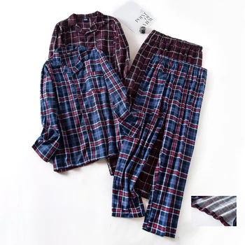 7XL Plus size alkalmi kockás, 100% - os csiszolt pamut pizsama szett férfi hálóruházat divat férfi otthon Ruházat pizsama homewear