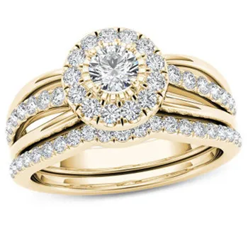 Arany Teljes Cirkon Esküvői Gyűrű Női Ékszerek Kerek Kristály Gyűrű Női Divat Vintage Eljegyzési Gyűrű, Nők, Hölgyek Ajándékok