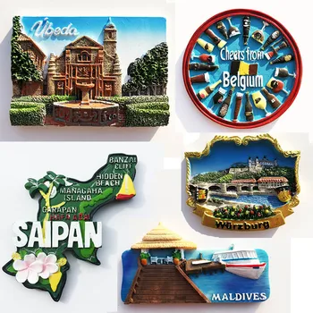 A világ turisztikai hűtőmágnesek Uveda Spanyolország Wurzburg Németország Belgium Saipan Como, Olaszország, Maldív-szigetek hűtő mágnes matrica ajándék