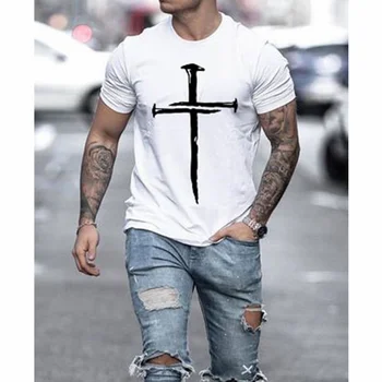 Nyári Alkalmi 3D Nyomtatás póló Férfi Jézus Kereszt, Rövid ujjú Túlméretezett Kerek Nyak Streetwear Helymegosztást