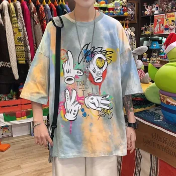A Nyomtatott Póló Harajuku Japán Punk Király Tshirt Kpop Streetwear Fiúk Póló Grafikai Anime Póló Pólók Férfi Nyári O-Nyak