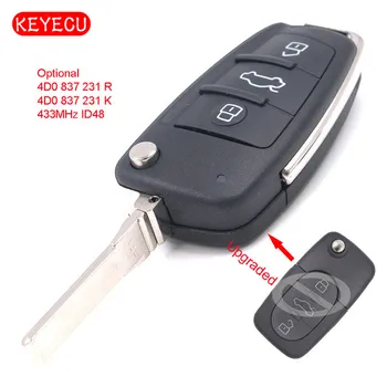 Keyecu Korszerűsített Flip Távoli Autó kulcstartó 3 Gomb 433MHz ID48 Audi 4 D 0 837 231 K / 4 D 0 837 231 R Opcionális