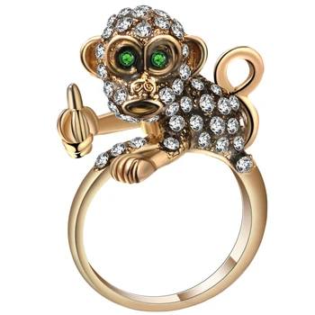 Hainon Arany Színű Aranyos Majom Gyűrűk Női Zöld Köbméter Cirkon Szem Eljegyzési Gyűrű Ékszer Bankett Fél Gyönyörű Gyűrű