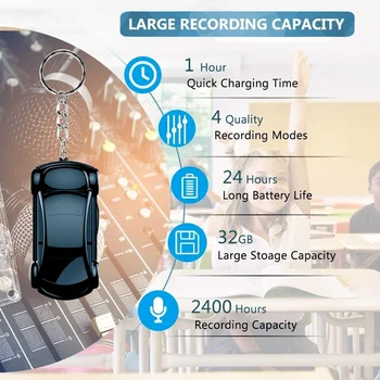 2400 Óra Felvételi Kapacitás Audio Készülék 32 gb-os Mini Hangrögzítő Kulcstartó Alkalmas Gyermekek Tantermek Előadások, Találkozók