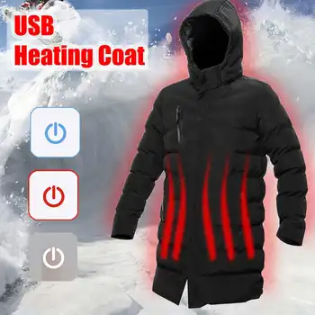 A férfiak 3 Állítható Elektromos Fűtés Hosszú Kabát, Felöltő Szélálló Termosztatikus USB Fűtés Kabátok Téli Meleg Fűtés Kabátok