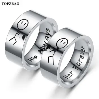 TOPZBAO Nők Gyűrű A Mindig Őt Örökké Gyűrűk Ember Esküvői Párok Aranyos Divat Ékszerek Fém Ezüst Szín Szerelmeseinek Pierscionki