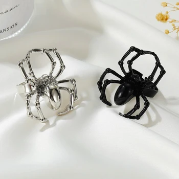 Kreatív Gótikus Fekete Pók Állat Gyűrű Vicces Halloween Party Polip Varázsló Kalap Szellem Sütőtök Ujj Gyűrű Halloween Ékszerek