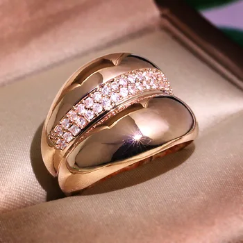 Arc Személyiség, Design, Divat Fényes Tökéletes Cirkon Gyűrű Rose Gold Geometriai jegygyűrűt a Nők a férfiak Ékszerek Anillo