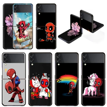 Ütésálló Kemény Divat Új Mobil Címlap Rajzfilm Marvel Deadpool Samsung Galaxy Z Flip 3 5G Fekete Fundas Telefon Esetében