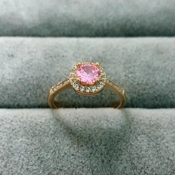 Szép Rózsaszín Cirkónia Kerek Gyűrűk, Nők, Lányok, Arany Színű, Klasszikus Gyűrű, Nagykereskedelmi