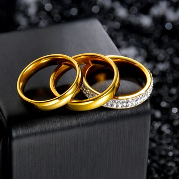 3pcs/set Arany Színű Gyűrű Készlet Eljegyzési Nő Cirkónia Kristály Gyűrű A Nők, Hölgyek Szerető Party Esküvői Ékszerek Anillos