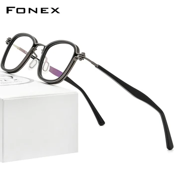 FONEX-Acetát Alufelni Szemüveges Férfi Vintage Retro Tér Receptet Szemüveg Keret Nők Optikai koreai Screwless Szemüveg F1026