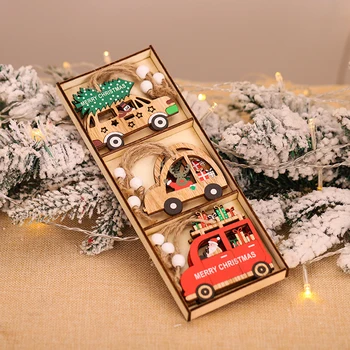 9 Db/doboz Karácsonyi Autó Fából készült Medálok karácsonyfadísz Karácsonyi Otthon Dekoráció Gyermek Ajándék, Dekoráció