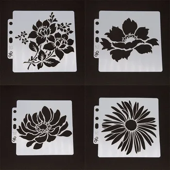 4pc Napraforgó Virág Stencil DIY Scrapbooking Napló Bélyegzés Színezés Dombornyomás Rajz, Festmény Sablon Dekoráció, Kézműves Újrahasznosítható