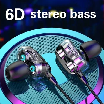 Kiegyensúlyozott Armatured + Dinamikus Fülhallgató 2 Vezetők Mozgó Tekercses Vas 3,5 mm-es Univerzális In-Ear Vezetékes Fülhallgató Fülhallgató 6D Sport Headse