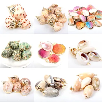 Aranyozott Természetes Kagyló Ékszerek DIY, kézzel készült medálok medál Kagylók lakberendezési 5db