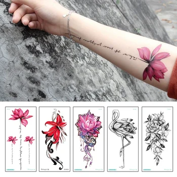 1Sheet Színes Virágok, Bazsarózsa Tetoválás a Nők Vízálló Ideiglenes Fekete Tetoválás Matrica nők csukló, kar ujjú tetoválás Hamis Body Art