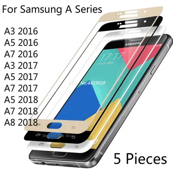 5 db Edzett Üveg Samsung Galaxy A3 A5 A7 2016 2017 képernyővédő fólia Teljes fedezetet A5 A6 A7 2018 Védőfólia Üveg