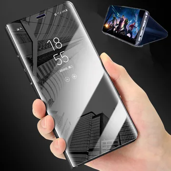 Luxus Touch Smart Stand Flip Tisztán Telefon Tok Samsung Galaxy S10 S9 S8 Plusz S10e Tükör Esetében S7 Szélén Bőr Borító