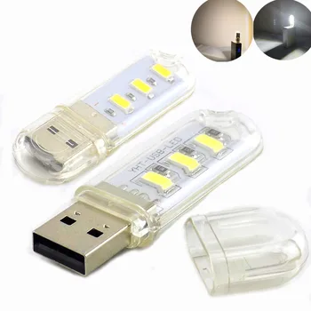 Hordozható 5V Mini 3 LED USB Fény, Asztal Asztal Olvasó Lámpa Fehér Meleg Fehér Fény USB Lámpa Power Bank PC Laptop