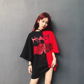 A nők Harajuku Grafikus Szárny Grunge Hosszú Póló Poliészter Felső Y2K Fiú Lány Szexi Mujer Laza Sport Cyberpunk Streetwear Tee Maximum