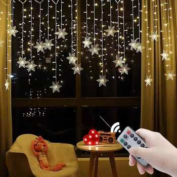 LED Koszorú Ünnepi Hópelyhek String tündérfény Lógó Díszek, karácsonyfa Díszek Haza Fél Noel Navidad 2022