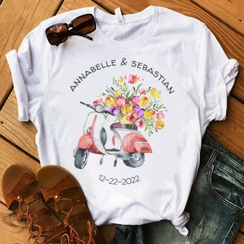 Női T-shirt nyári virágos motoros póló grafika O-nyakú felső női ruhák nyomtatott rövid ujjú női póló
