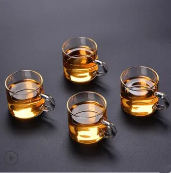 Megvastagodott, hőálló átlátszó üveg csésze tea poharak, fül csésze