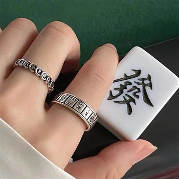 Új Divatos Kínai Mahjong Gyűrűk a Nők, Lányok Nyitva Mandzsetta Ujj Gyűrű Állítható Fél Gyűrűk Punk Goth Ékszert Ajándék Anillos